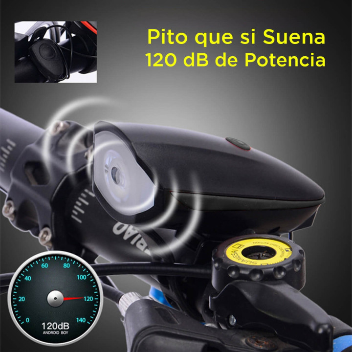 Luz Recargable Para Bicicleta Con  Bocina