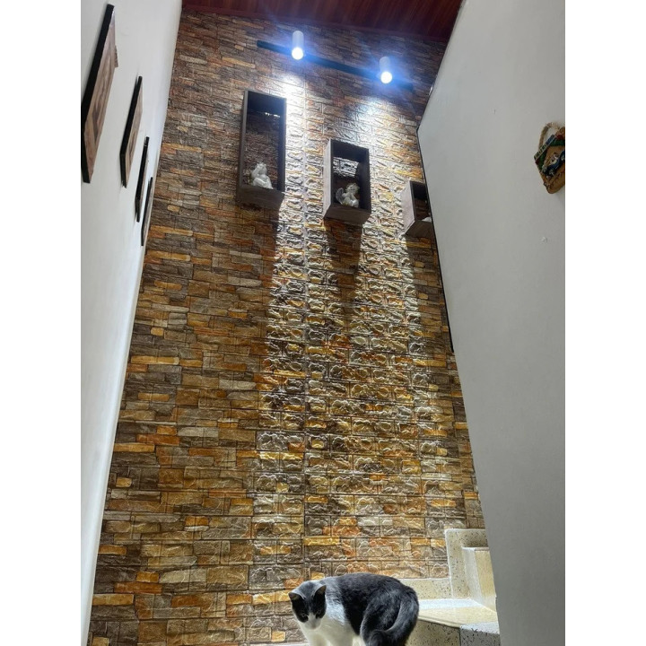 PANEL ADHESIVO 3D PARA PARED PIEDRA NARANJA